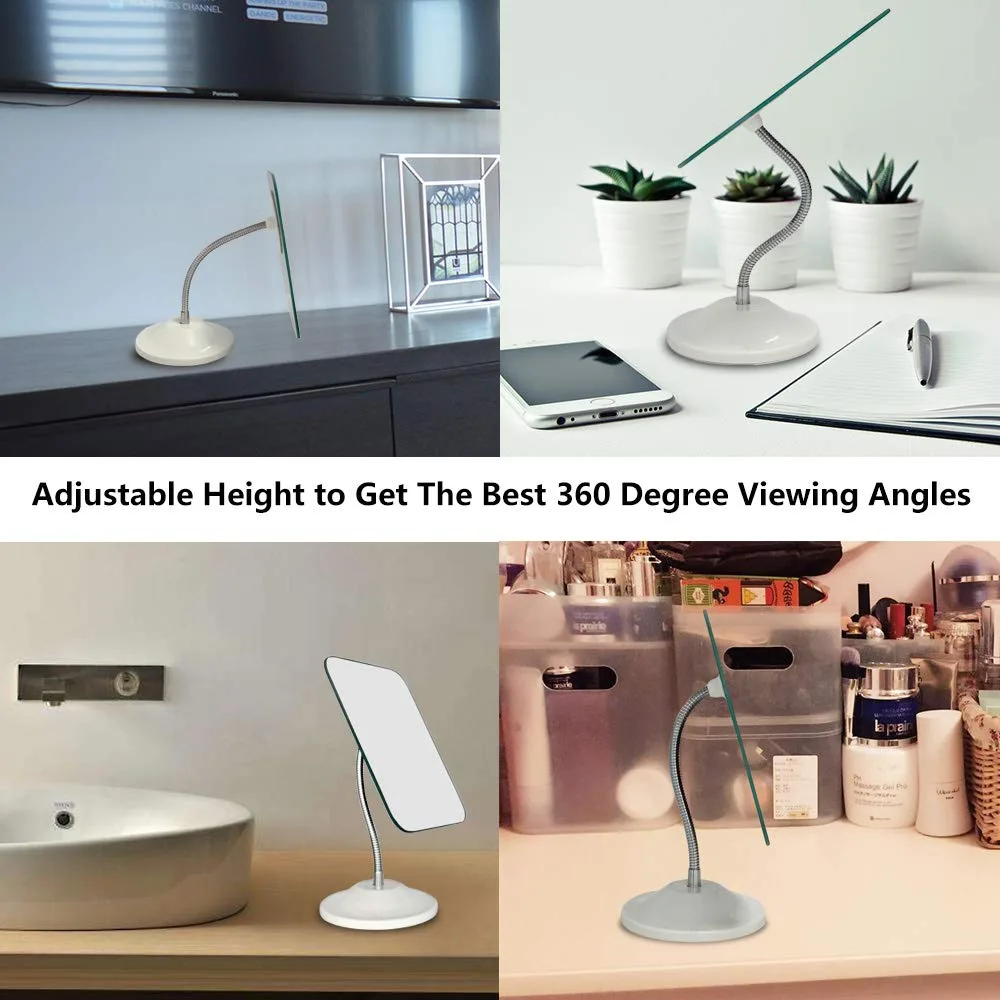Adjustable flexible makeup mirror arm with bendable gooseneck