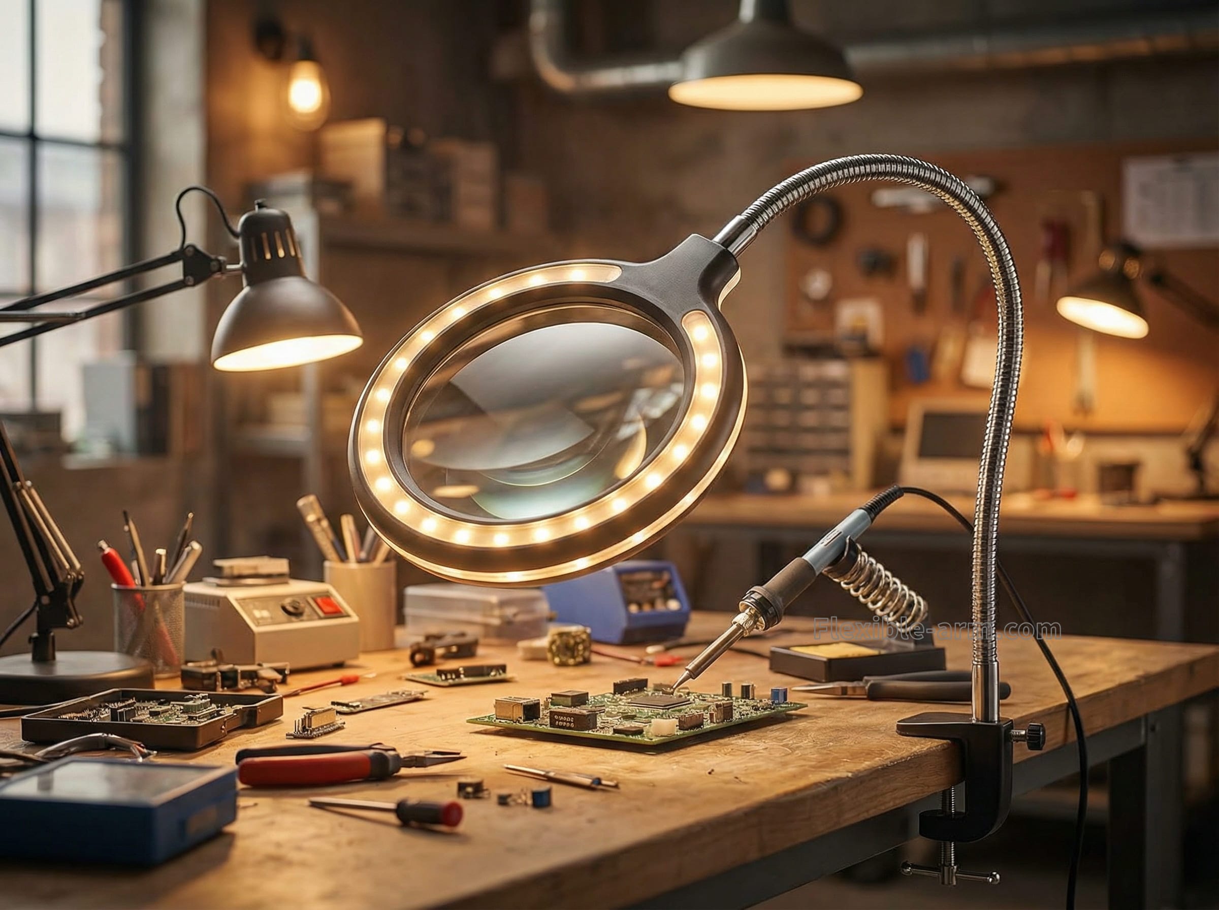 Gooseneck arms for magnifying lamps